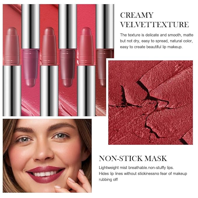 2Pcs Matte Lipstick Crayon - High Pigment Creamy Formula, Waterproof Long Lasting, Smooth Glide Application, Non-Sticklipstick, Ultra Thin Lightweight, Velvet Matte Lip Feel for Women 05#+06#