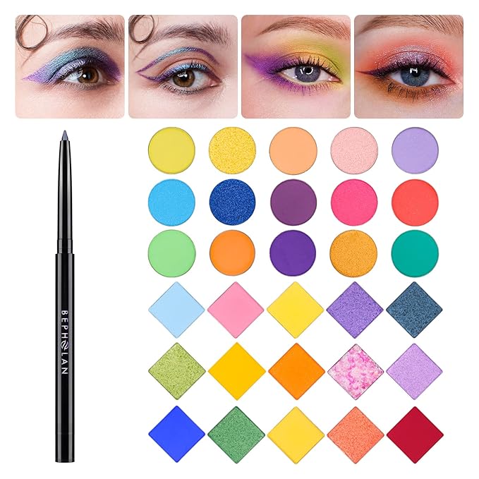 BEPHOLAN Eyeliner Pencil and Eyeshadow Palette, Blue-Purple Shifting Colors Glitter Waterproof Eyeliner, 24h Long-Lasting Metallic Colored Pen