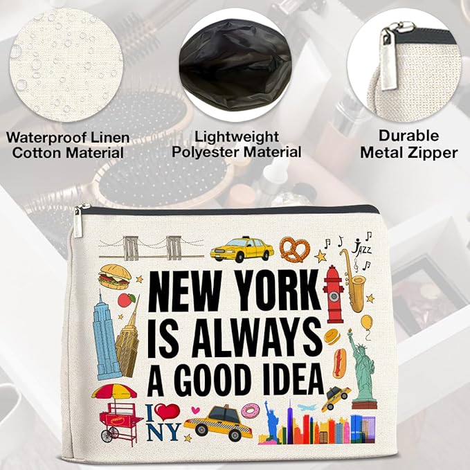 New York Travel Gifts Makeup Bag - New York Lovers Cosmetic Bag with Zipper