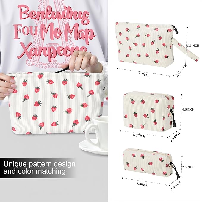 Small Cosmetic Bag set for Women Corduroy Makeup Bag with Interior Pocketes Cute Corduroy Makeup Pouches Women Small Toiletry Bag