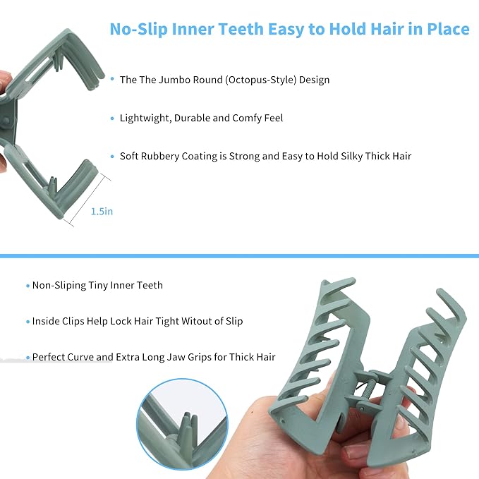 79Style Hair Clips for Women & Girls, 6Pcs Large Medium Square & Banana Claw Clips for Thick Hair, Strong Hold Hair Styling Accessories, Ocean
