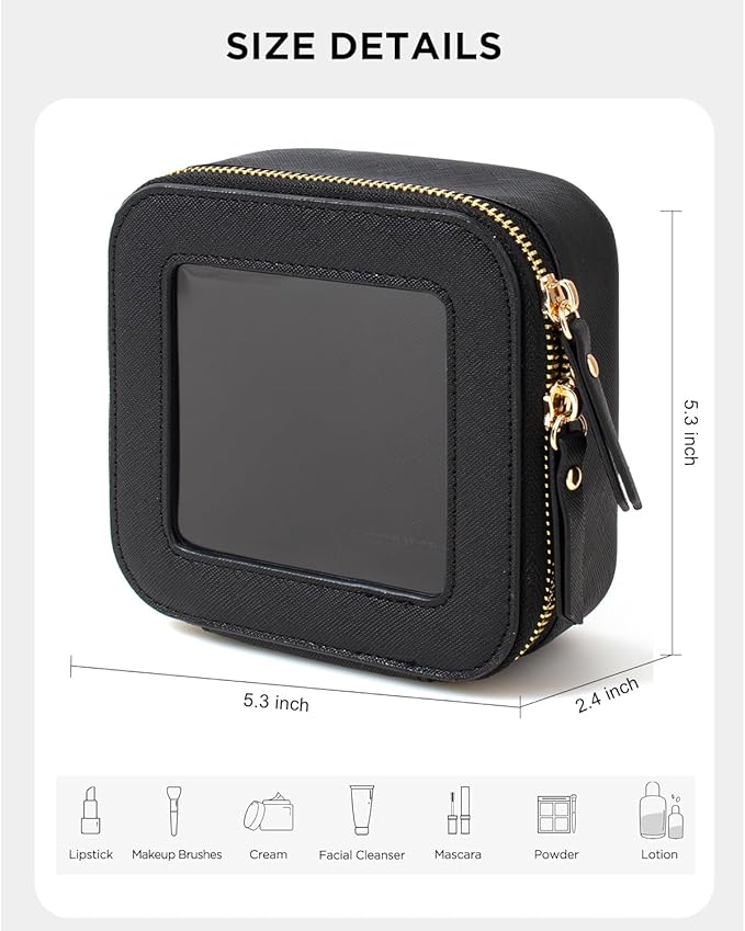 KOTORA Small Makeup Bag for Purse Cute Travel Makeup Bag Clear Cosmetic Bag with Zipper, Car Make Up Bag Organizer Storage Traveling Car Accessories Travel Essentials for Women (Mini Black)