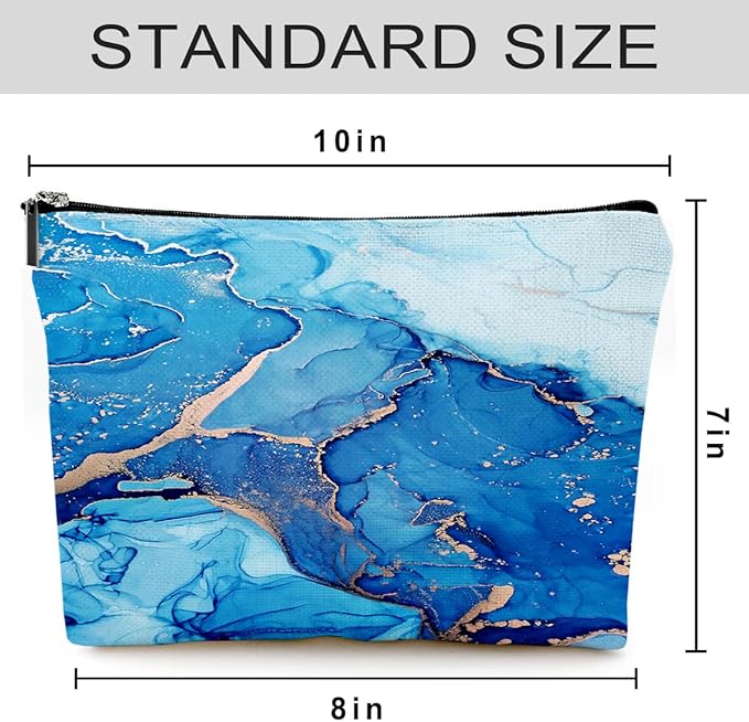 Small Makeup Bag for Purse Cute Canvas Waterproof Cosmetic Bags for Women Zipper Travel Toiletry Pouch-Blue Marble Makeup Bags