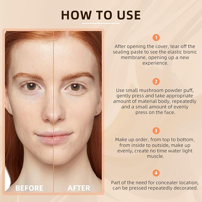 Mushroom Head Air Cushion CC Cream - Tattoo Cover up Makeup Waterproof Long-Lasting Moisturizing Concealer Foundation, Even Skin Tone for All Skin Types (Buff Beige)