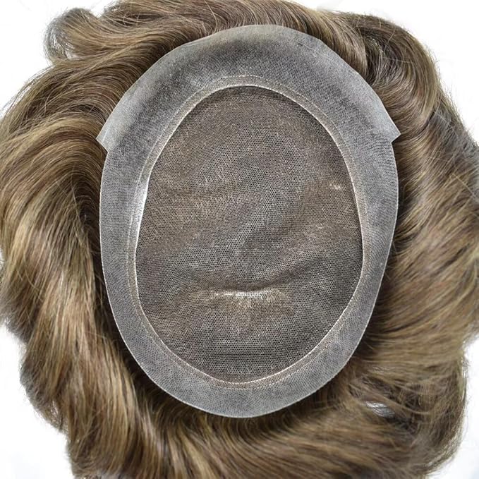 FACE MIRACLE Mens Toupee Lace Front Hairpieces Soft Human Hair Replacement System Natural Hairline Toupee for Men French Lace Poly V-Looped Mens hair Units 6"X9" #4ASH
