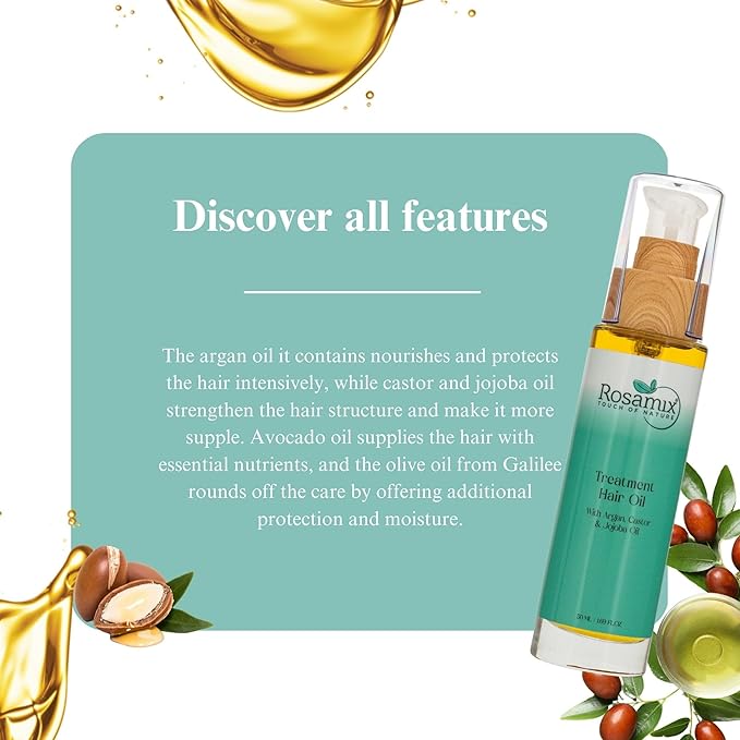 Nourishing Hair Oil – Argan Jojoba Avocado – Moisturizes Strengthens Split-End Repair – Lightweight Rosemary Scent 50ml