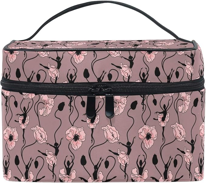 Makeup Bag, Poppy Flower Dancing Girl Travel Makeup Organizer Bag Cosmetic Cases Toiletry Bags for Girl Women Ladies