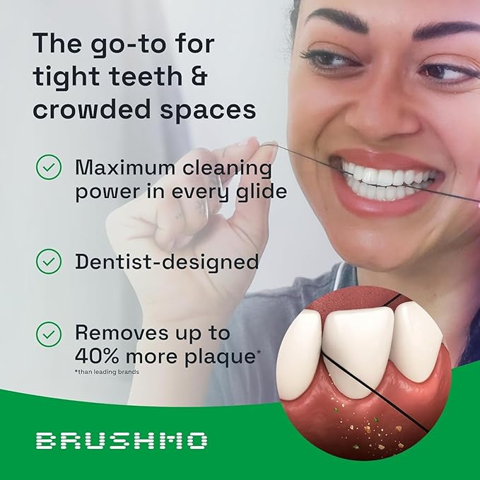 Brushmo Black Floss Air (BB Floss Air) - Ultra Soft & Thin Expanding Gum-Friendly Soothing Mint Dental Floss, Natural Wax Helps Remove Plaque from Teeth, Dentist Designed PTFE & PFAS Free, 275 yd