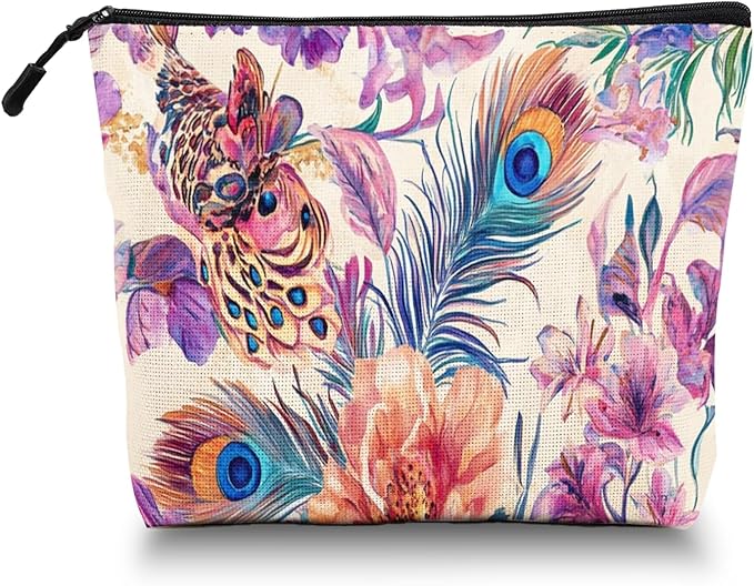 Cosmetic Bags Travel Makeup Toilet Case Waterproof Pouch for Women Girls 6.7X9.45inches - Gorgeous Floral - Peacock Tapestry