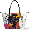 African Black Women's Leather Tote Bag, Large, Premium Vegan Leather, Full Zip, Perfect Christmas Gifts For Women