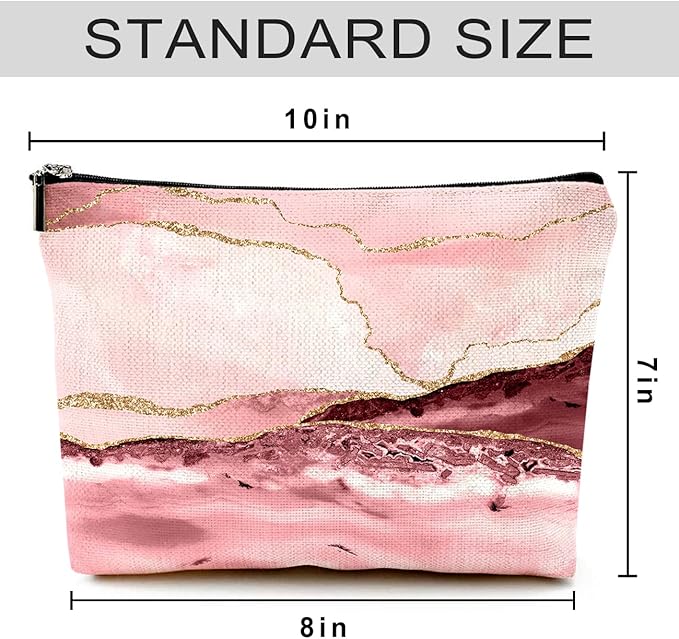 Cute Makeup Bag for Purse Canvas Waterproof Funny Cosmetic Bags for Women Zipper Travel Toiletry Pouch-Pink Marble Makeup Bags