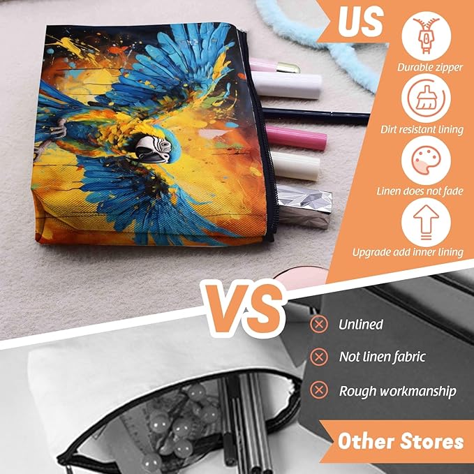 Cosmetic Bags Travel Makeup Toilet Case Waterproof Pouch for Women Girls 6.7X9.45inches - Dynamic Macaw With Spread Wings in A Splashed Background