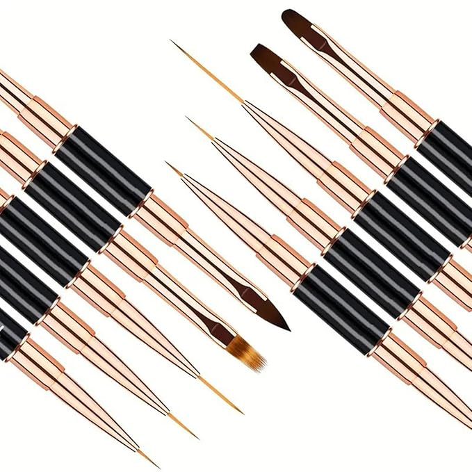 5Pcs Nail Art Bushes Set Double-Ended Professional Gel Polish Nail Art Design Painting Tools Nail Art Liner Brush (5/7/9/11/15/20mm) for Nails Detail, Long Lines, Ombre, Drawing(Black)