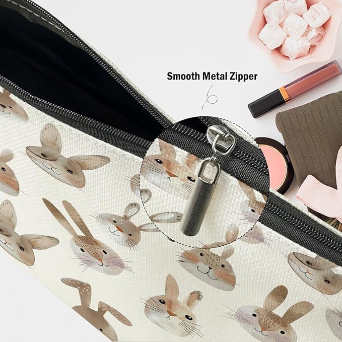 Bunny Gifts, Rabbit Makeup Bag, Bunny Stuff Cosmetic Bag Travel Pouch, Bunnies Rabbit Lovers Gifts for Women Girls Daughter Sisters Coworker Best Friend Friendship Graduation Birthday
