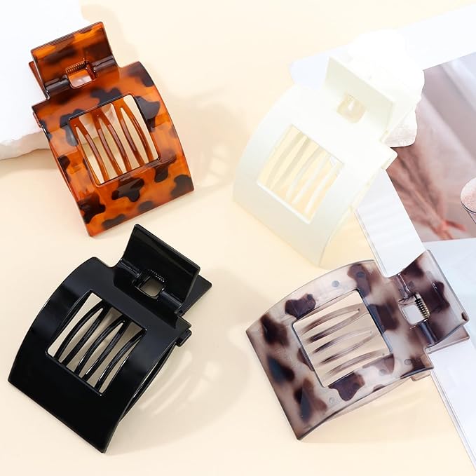 Velscrun Flat Hair Clips for Women Girls, Tortoise Color Lay Flat Claw Clips, Strong Hold Large Hair Clip for Thick Hair, French Duck Billed Hair Jaw Claw Clip, Non Slip Grip for Daily Styling