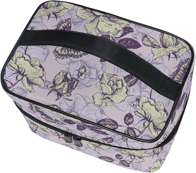 Makeup Bag, Vintage Butterfly And Flowers Travel Makeup Organizer Bag Cosmetic Cases Toiletry Bags for Girl Women Ladies