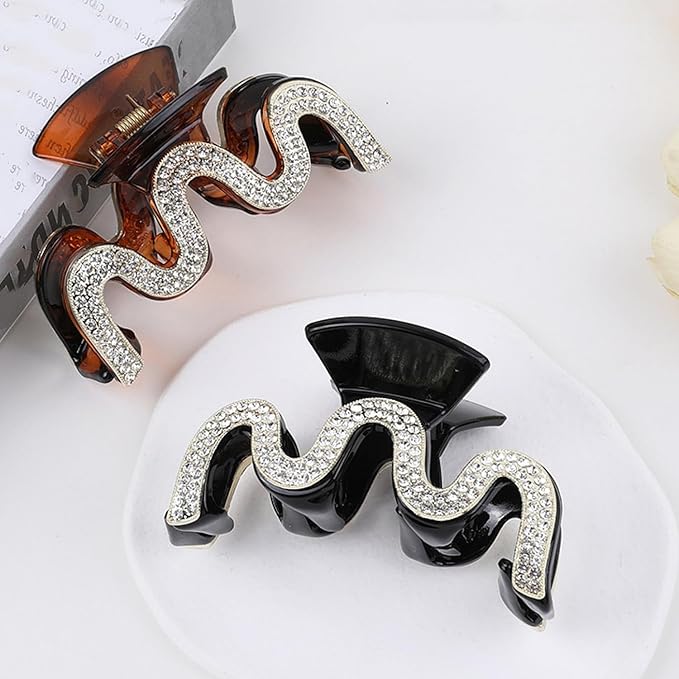 SINIDE Rhinestone Hair Claw Clips, Crystal Plastic Jaw Clip Nonslip Acrylic Claw Clips for Thick Long Hair, Large Fashion Clamps Accessories for Women Ladies Strong Hold Barrette for Styling (2 Pack)