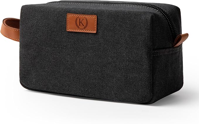 Janhavi Waterproof Personalized Toiletry Bag for Men,Engraved Initials & Wheat Ear, Make Up Bag for Traveling, Men's Accessories Organizer, Groomsmen Gifts for Him, Travel Essentials(Dark Grey K)