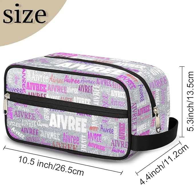 Personalized Travel Cosmetic Bag Waterproof Makeup Bags, Custom Name Organizer Case Toiletries Container Bag Silver Glitters