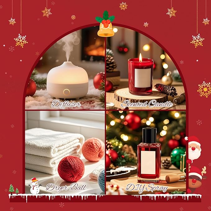 Christmas Fragrance Oil Set, 6 Premium Christmas Essential Oils for Diffuser, Candle Making - Caramel Pumpkin Swirl, Apple Cinnamon, Merry Berry Christmas, Christmas Fireplace Scented Oil Gift Set