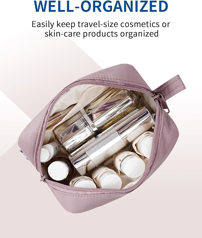 Narwey Small Makeup Bag for Purse Travel Makeup Pouch Mini Cosmetic Bag Zipper Pouch for Women (Dusty Rose, Small)