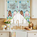 Swag Curtain Valances for Kitchen Windows, Happy Easter Bunny Butt Egg Floral by Unknown