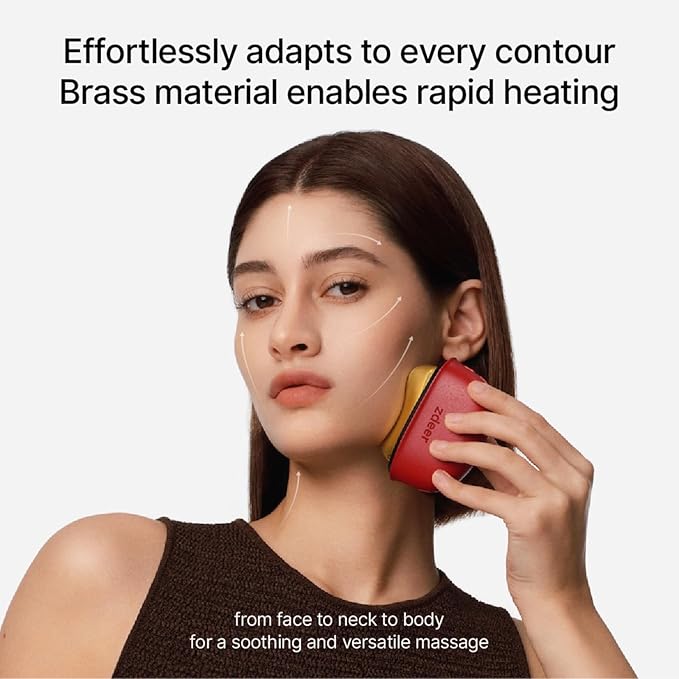 Electric Gua Sha Facial Tool with LED Red Light Therapy & Soothing Vibration, Heated Brass Face & Neck Massager, Smart Dual-Mode Skincare Device for Sculpting, Lifting & Relaxation