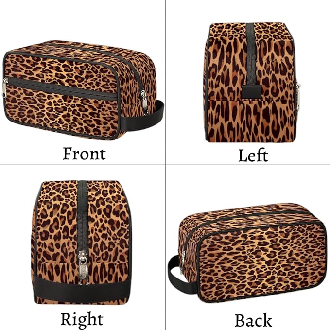 Leopard Cheetah Skin Print Travel Toiletry Bag for Women Men Lightweight Cosmetic Makeup Bag Organizer Waterproof Shaving Bag Dopp Kit with Large Capacity for Toiletries and Shaving Accessories