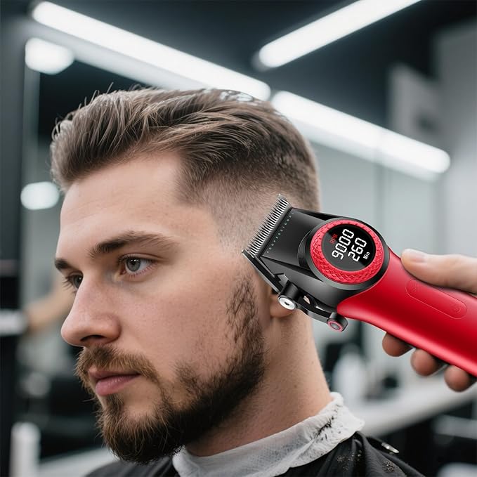 VGR 001 & 977 Professional Hair Clippers for Men, Cordless Barber Clippers and Zero Gap Trimmers Set, DLC Coating Blade Hair Cutting Kit with LED Display, USB Rechargeable Barber Set(Red)