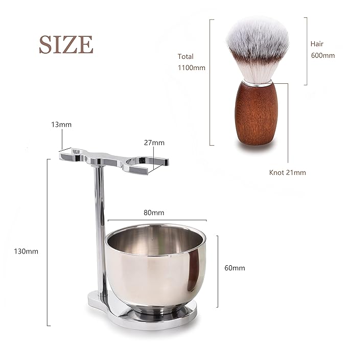 Men's Shaving Brush Set, 3 Pcs Grooming Set of Shaving Brush Stand and Bowl for Wet Shaving