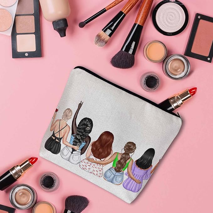 Women Cosmetic Bag Best Friends, Pretty Women Soul Sisters Cute Makeup Bag For Purse Cosmetic Travel Bag For Toiletries Makeup Storage Bag Flax Skincare Bag Make Up Pouch Bags