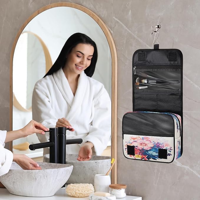 Travel Toiletry Bag for Women & Men Colorful Art Flowers Hanging Cosmetic Organizer Portable Waterproof Makeup Case Make Up Bag with Compartments Travel Essentials for Bathroom Shower