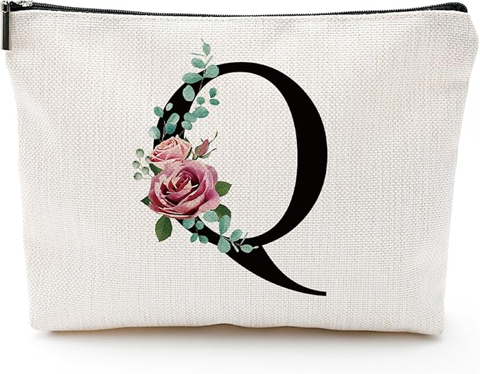 Initial A-Z Personalized Letter Makeup Bag, Monogrammed Bridesmaid Gifts/Presents Cosmetic Bag, Portable Stationery Storage Organizer Pouch, Friendship Love Travel Makeup Bags