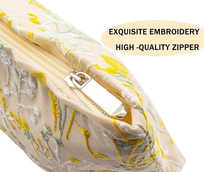 2 Pcs Makeup Bags, Large Cosmetic Bag Travel Toiletry Bag Organizer for Women, Embroidery Craft, Floral Makeup Bag Small Cosmetic Pouch Purse with Zipper Gifts for Girls Teen