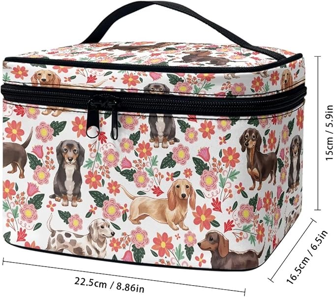 JoyLamoria Dachshund Rose Cosmetic Bag Outdoor Travel Makeup Bag Cute Cosmetic Wallet Coin Purse