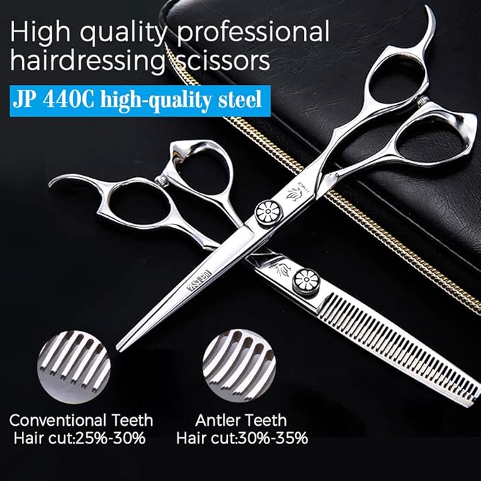 Fenice Professional Hair Cutting Thinning Shear- 8 in 1 Hairdressing Scissors Set - Barber Hair Cutting Scissors/Shears（5.5 inch）