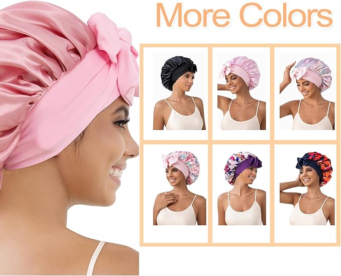 GDTOGRT Satin Silk Bonnet for Sleeping Women - Double Layer Sleep Hair Bonnets Caps for Curly Braid Hair with Tie Band