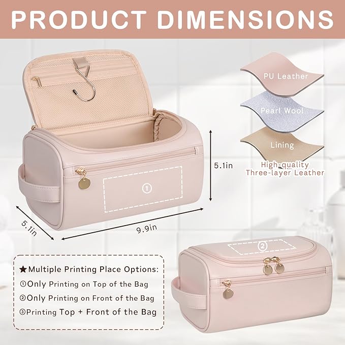 Personalized Makeup Bag for Women, Printed Initials Name Cosmetic Bag with Handle, Customized PU Leather Travel Toiletry Bag for Girls, Gifts for Bridesmaid, Daughter, Wife, Mothers Day