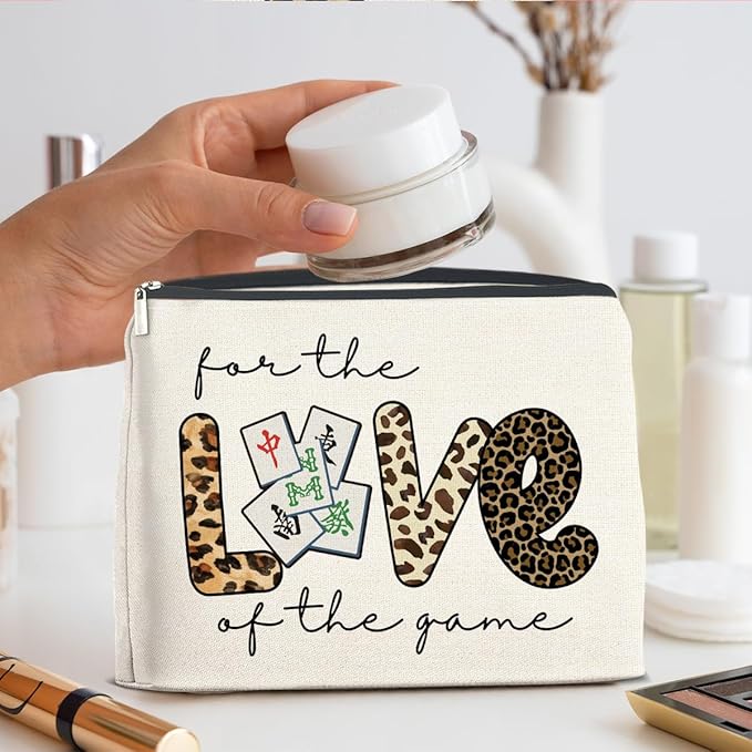 Mahjong Lover Gift Makeup Bag - Funny Cosmetic Bag Zipper Makeup Pouch for Women Players