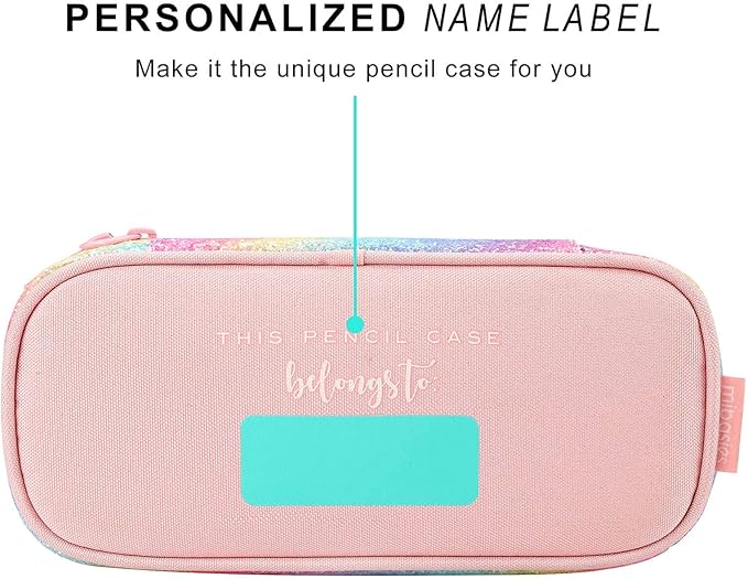 mibasies Girls Pencil Case for Kids, Multi-Slot Pencil Pouch, Twill Pink Blue