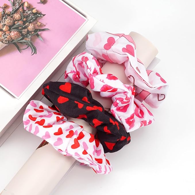 Valentines Hair Scrunchies Love Heart Hair Ties Cute Valentine's Day Hair Tie Hair Ropes Valentines Hair Accessories for Women Girls Elastics Ponytail Holder Hair Bands Gifts