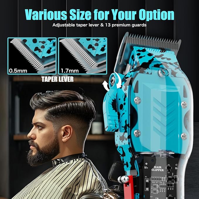 Hair Clippers for Men, Cordless Barber kit for Hair Cutting & Grooming, Hair Clippers Set for Barber Haircut with LED Display（Blue）