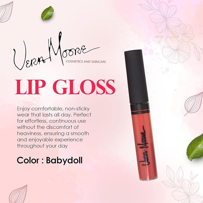Lip Gloss, Moisturizing Lip Color with Shimmer for Long Lasting Shine, Lightweight Lip Stain, Girls Non-Sticky Lip Gloss with Aloe Vera, W/Vitamin C, E (Babydoll)
