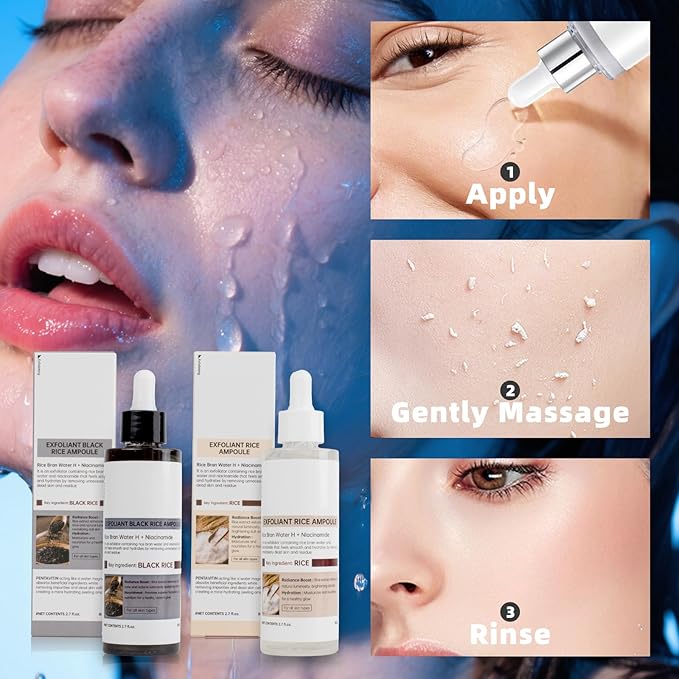 2 PCS Peel Shot Glow Rice Ampoule Duo,Black and White Rice Peeling Ampoule Rice Exfoliating Face and Body Black and White Rice Exfoliant for All Skin Types