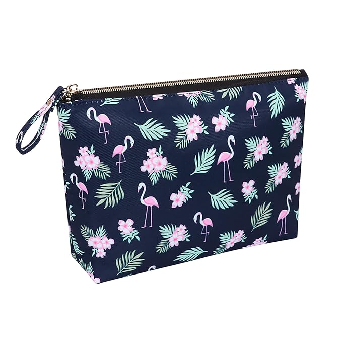 Zippered Simple Makeup Bag for Women Travel Cosmetic Pouch for Accessories & Toiletries, Flamingo