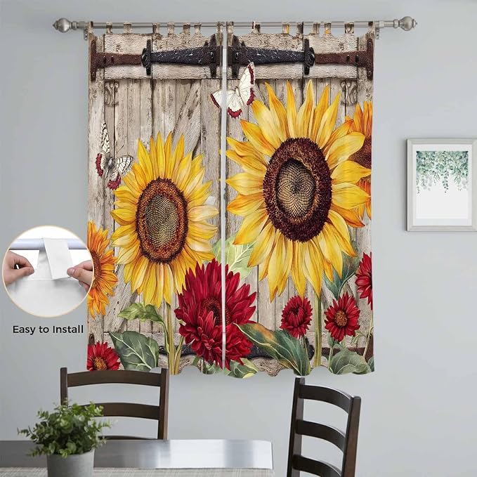 Sunflowers Living Room Curtains 96 Inch Length, Window Curtains Tab Top - Image 4