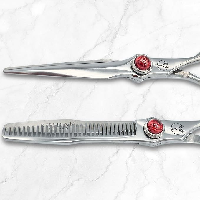 5.5" Professional Hair Shears Set Includes Cutting Scissors and Thinning Shears - VG10 Japanese Stainless Steel - Sharp, Ergonomic, Lightweight - Shihan Shears Red Moon (Hair Shears Set)