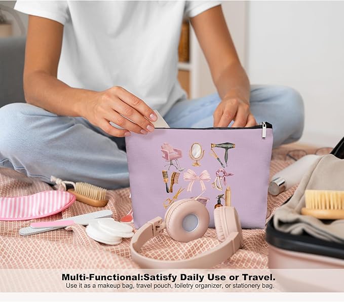 Lavender Hairstylist Makeup Bag for Women,Hairdresser Travel Organizer Bag, Aesthetic Salon Accessory Pouch, Gifts for Teen Girls 7.5 x 10 in