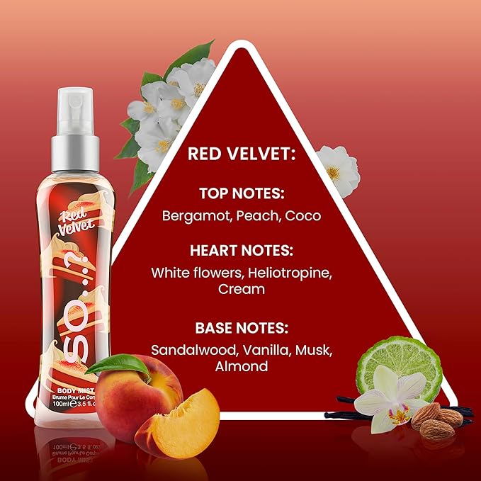 So...? Red Velvet Body Mist for Women - 3.5 oz Body Mist - Pack of 2