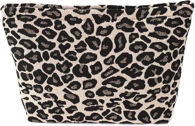 Leopard Jacquard Makeup Bag - Large Capacity Cosmetic Pouch for Travel, Toiletry Bag & Makeup Organizer with Zipper, Perfect for Daily Use & Gifts